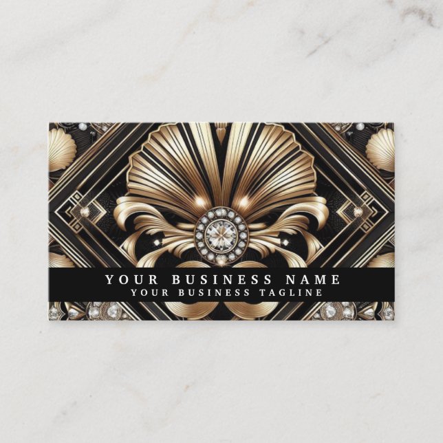 Tarjetas de presentación de lujo Art Deco negro or (Anverso)