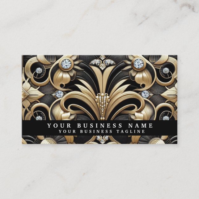 Tarjetas de presentación de lujo Art Deco negro or (Anverso)