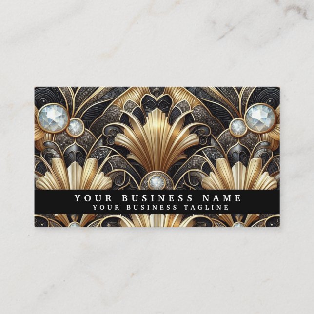 Tarjetas de presentación de lujo Art Deco negro or (Anverso)