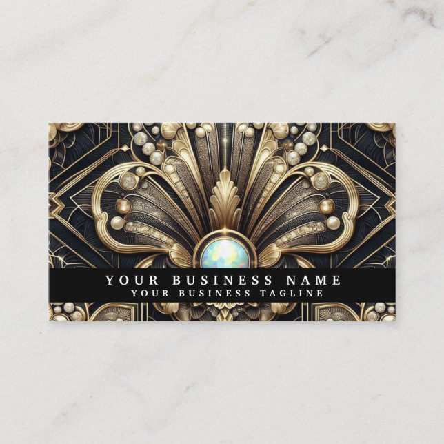 Tarjetas de presentación de lujo Art Deco negro or (Anverso)