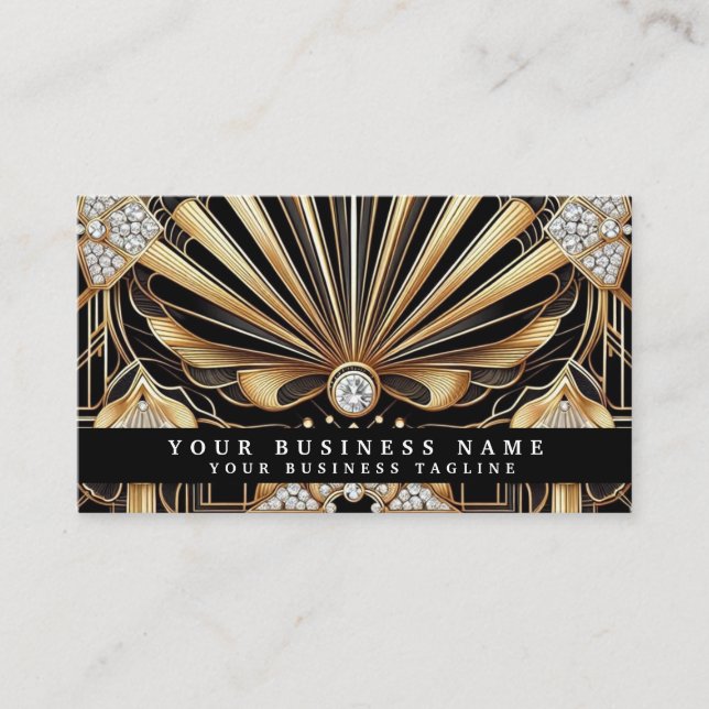 Tarjetas de presentación de lujo Art Deco negro or (Anverso)