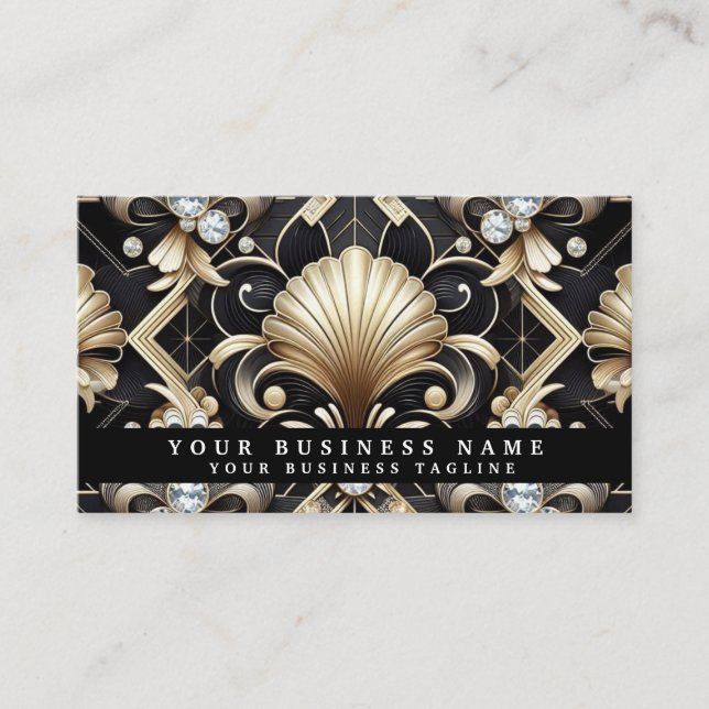 Tarjetas de presentación de lujo Art Deco negro or (Anverso)
