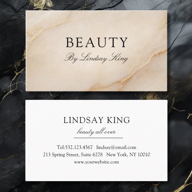 Tarjetas de presentación de mármol beige de salón  (Elegant Salon Beige Marble Business Cards)