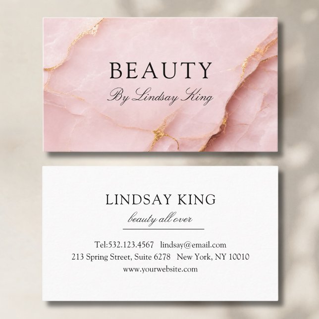 Tarjetas de presentación de mármol rosa de salón e (Elegant Salon Blush Pink Marble Business Cards)