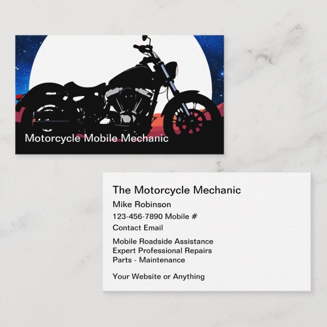 Tarjetas de presentación de mecánico móvil de moto (Anverso / Reverso)