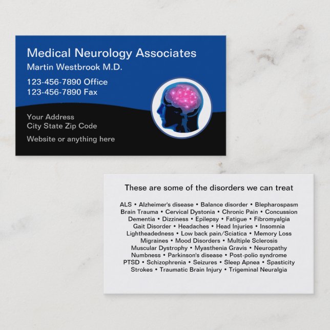 Tarjetas de presentación de neurología médica para (Anverso / Reverso)