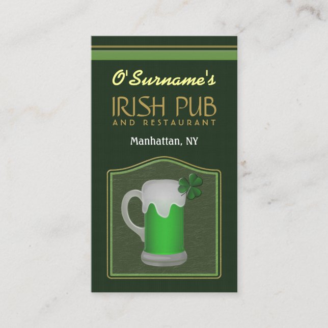 Tarjetas de presentación de ofertas de pub irlandé (Anverso)