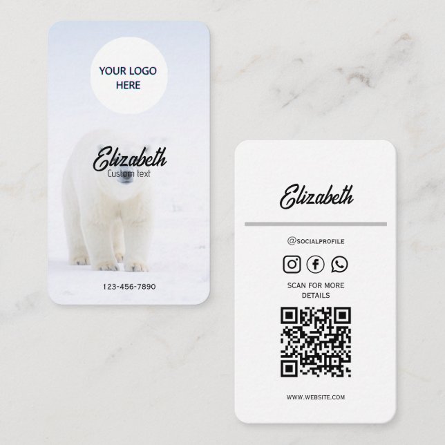 Tarjetas de presentación de Oso Polar minimalista  (Anverso / Reverso)