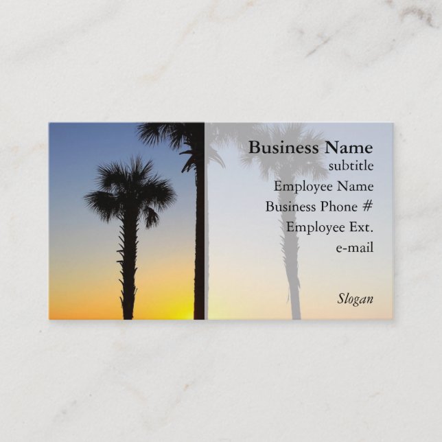Tarjetas de presentación de Palm Tree Sunset (Anverso)