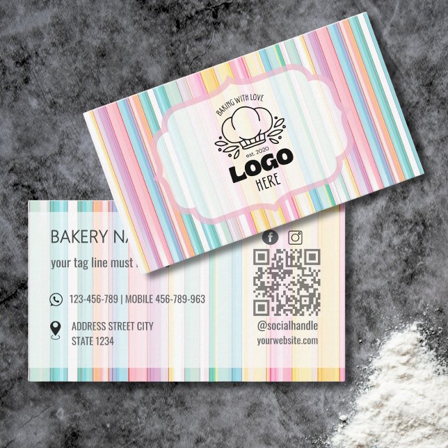 Tarjetas de presentación de panadería con rayas re (Subido por el creador)