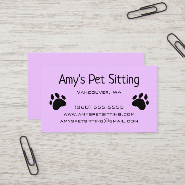 Tarjetas de presentación de patas de perro morado  (Anverso/Reverso In Situ)