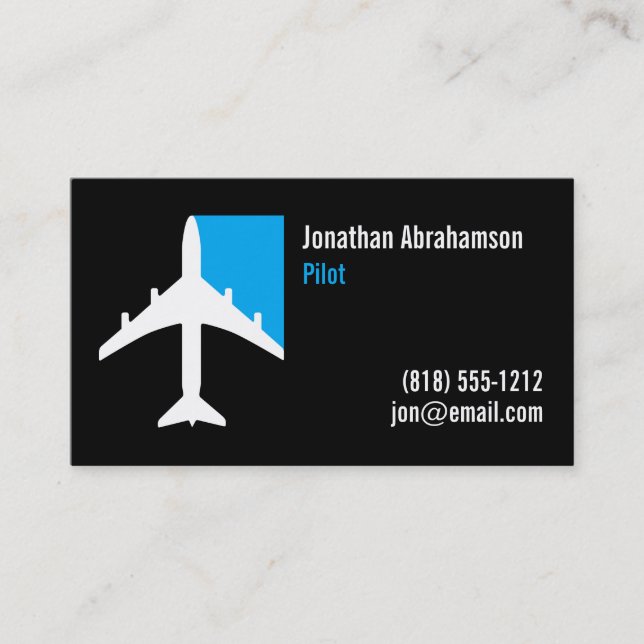 Tarjetas de presentación de piloto de avión negro  (Anverso)