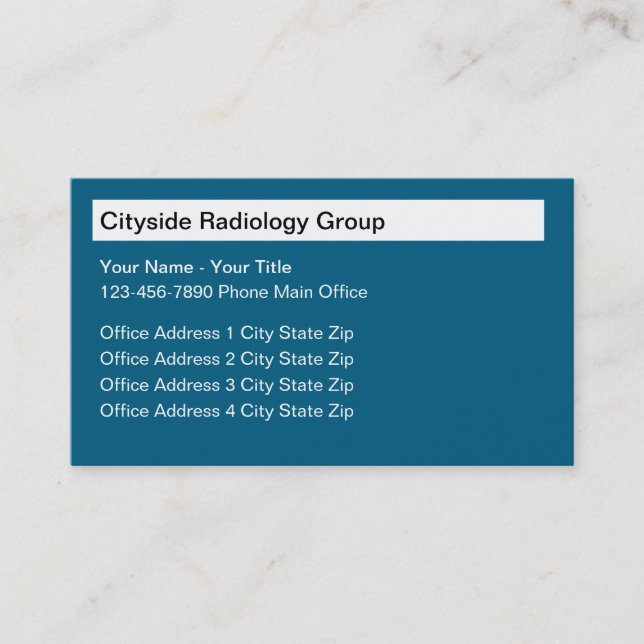 Tarjetas de presentación de radiología en varias u (Anverso)