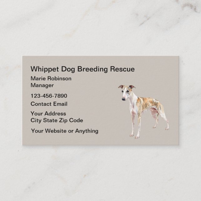 Tarjetas de presentación de rescate de perros Whip (Anverso)