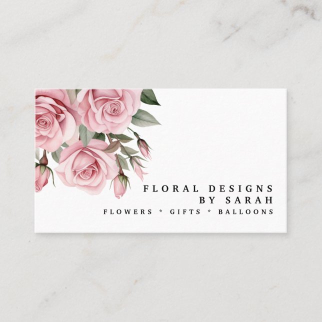 Tarjetas de presentación de rosas rosadas elegante (Anverso)
