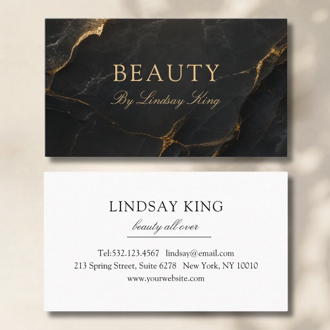 Tarjetas de Presentación de Salón Elegante de Márm (Elegant Salon Black Marble Business Cards)