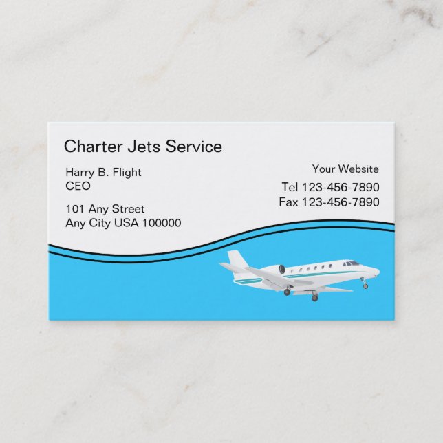 Tarjetas de presentación de servicio de jet fletad (Anverso)