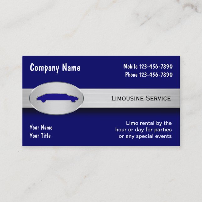 Tarjetas de presentación de servicio de limusina (Anverso)
