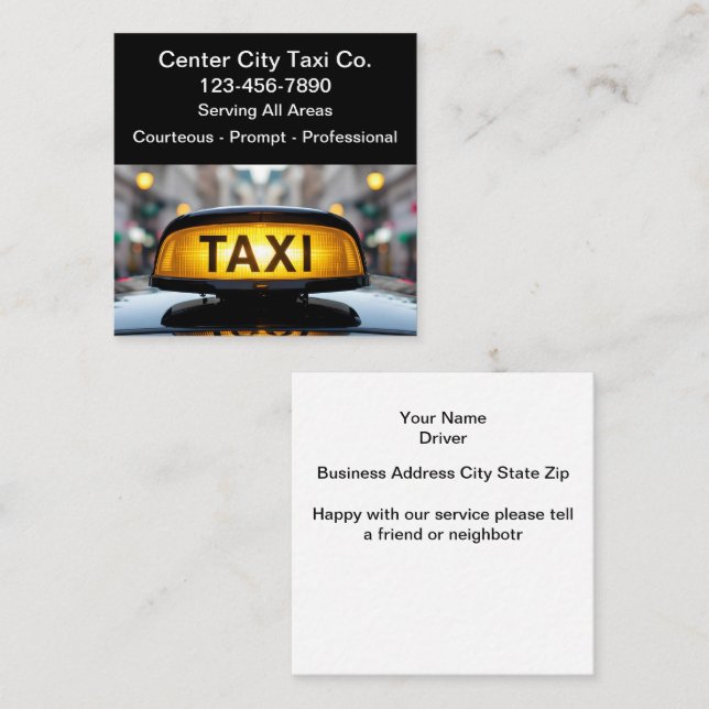 Tarjetas de presentación de taxi simples y geniale (Anverso / Reverso)