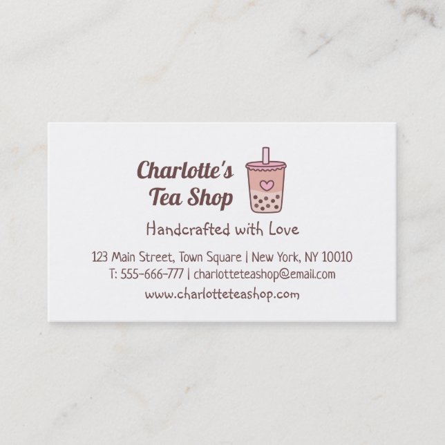 Tarjetas de presentación de tienda de té Boba y re (Anverso)