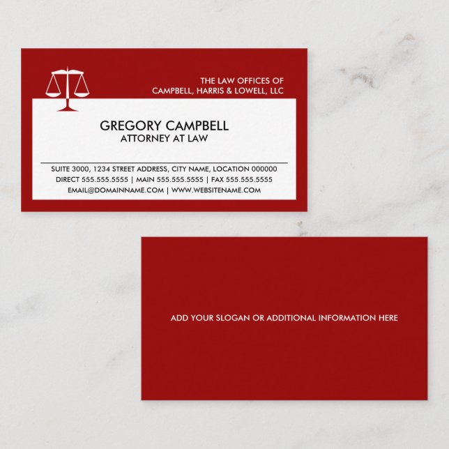 Tarjetas de presentación del abogado rojo (Anverso / Reverso)