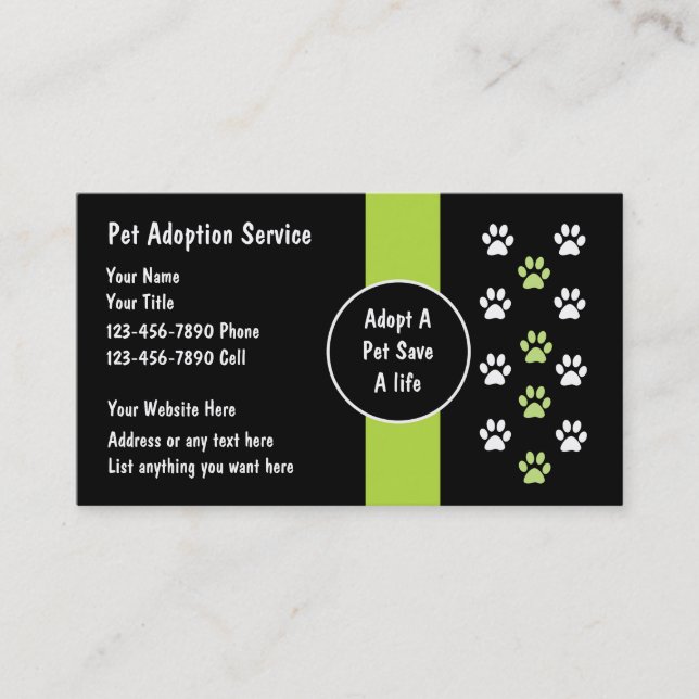 Tarjetas de presentación del servicio de adopción  (Anverso)