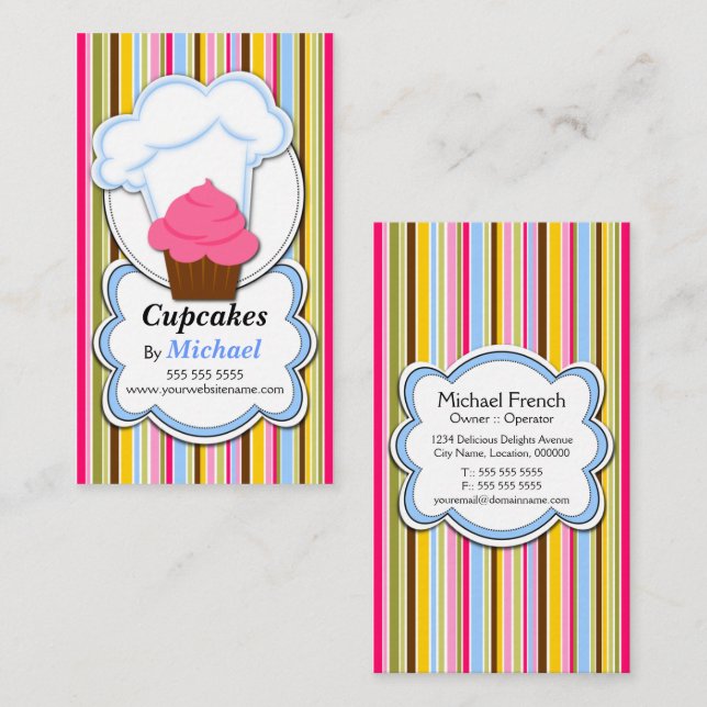Tarjetas de presentación divertidas de cupcakes y  (Anverso / Reverso)