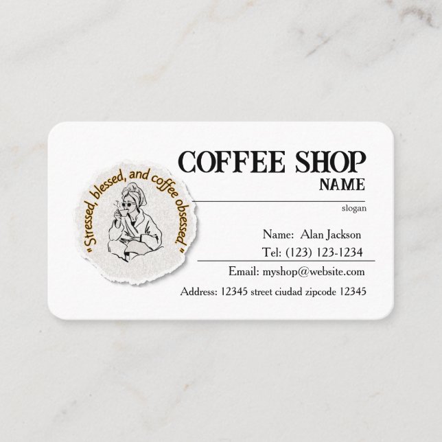 tarjetas de presentación editables de cafetería (Anverso)