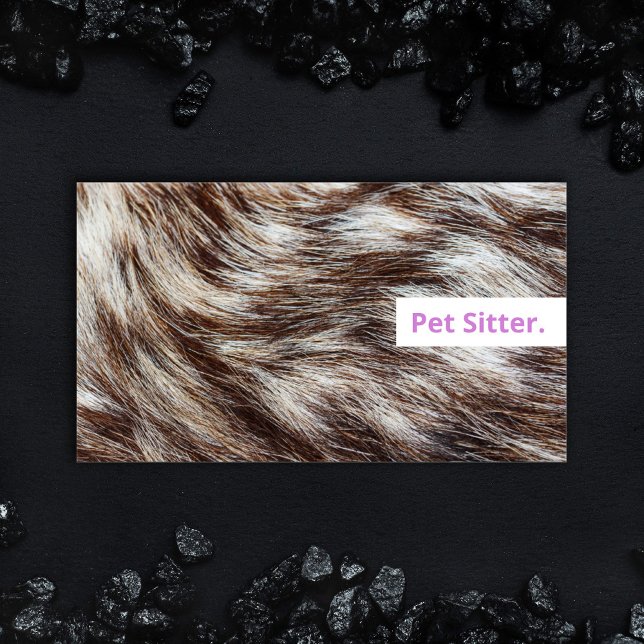 Tarjetas de presentación elegantes de cuidado de m (Bold Lilac lavender purple Pet Sitter business card, dog walking professional grooming animal care.)