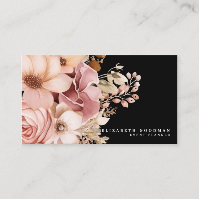 Tarjetas de presentación elegantes rosa y negro (Anverso)