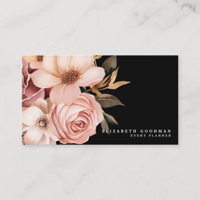 Tarjetas de presentación elegantes rosa y negro (Anverso)