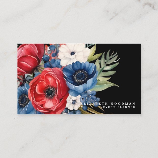 Tarjetas de presentación florales de bandera estad (Anverso)