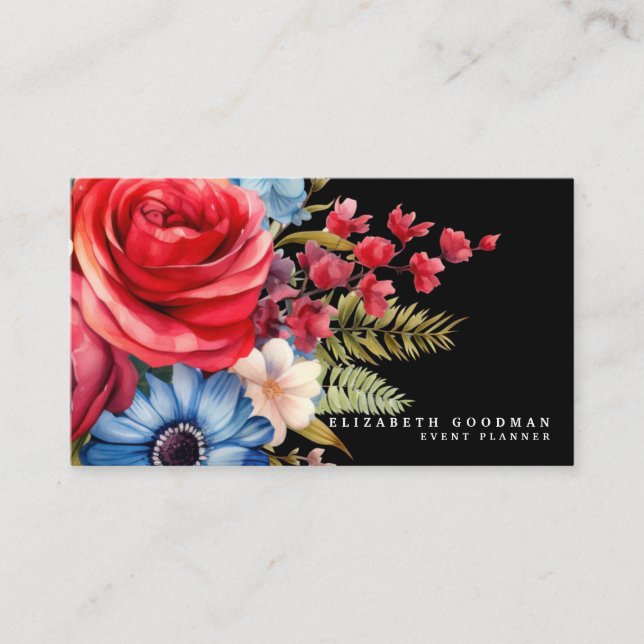 Tarjetas de presentación florales de bandera estad (Anverso)