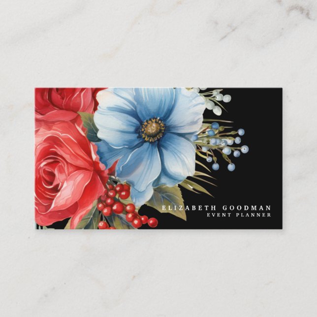 Tarjetas de presentación florales de bandera estad (Anverso)