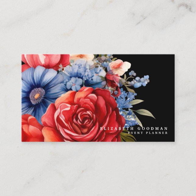Tarjetas de presentación florales de bandera estad (Anverso)