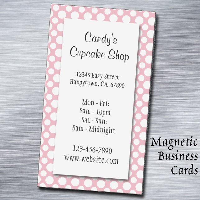 Tarjetas de presentación magnéticas blancas con lu (polka dots Editable Magnetic Business Cards)