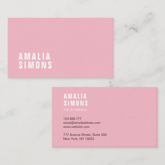 Tarjetas de presentación minimalistas rosas (Anverso / Reverso)
