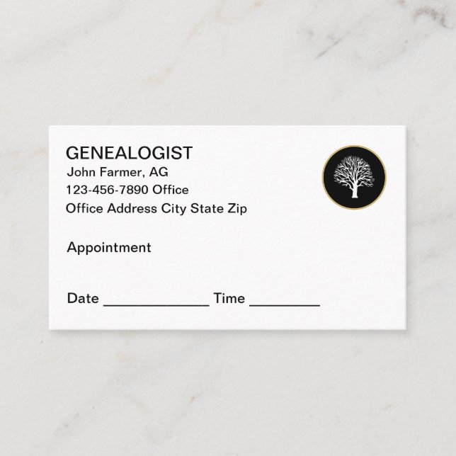 Tarjetas de presentación modernas para genealogist (Anverso)