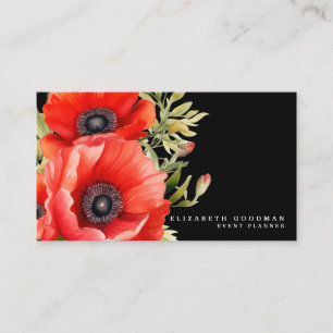 Tarjetas de presentación negras con amapolas rojas