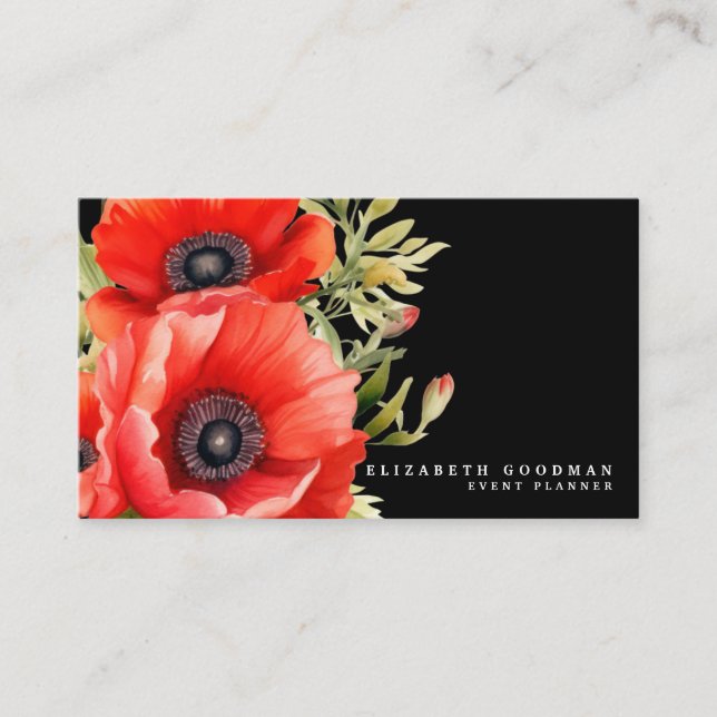 Tarjetas de presentación negras con amapolas rojas (Anverso)