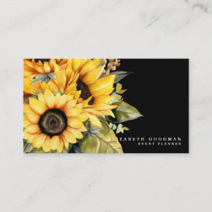 Tarjetas de presentación negras de girasoles amari
