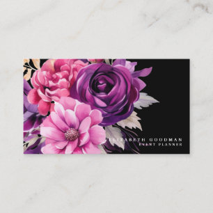 Tarjetas de presentación negras florales rosadas y