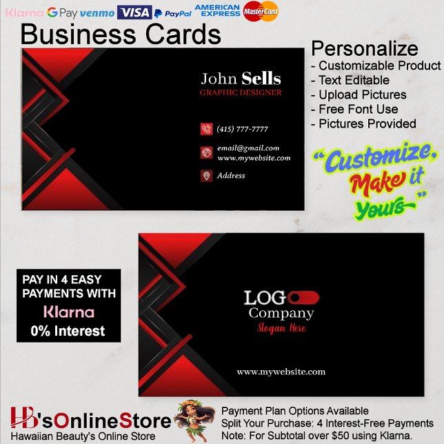 Tarjetas de Presentación Negras y Rojas 43 Paquete (Black & Red Business Cards 43 Pack of 100.
)