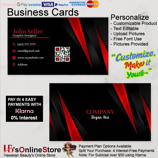 Tarjetas de Presentación Negras y Rojas 44 Paquete (Black & Red Business Cards 44 Pack of 100.)