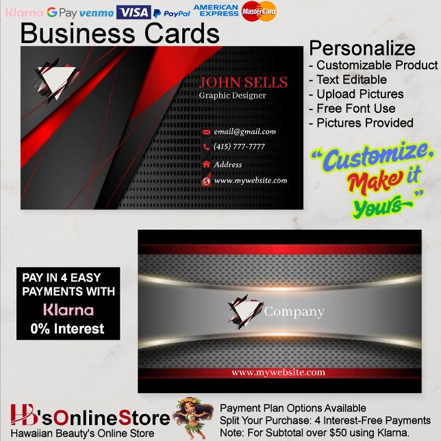 Tarjetas de Presentación Negras y Rojas 51 Paquete (Black & Red Business Cards 51 Pack of 100.)