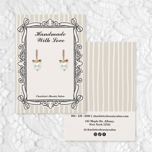 Tarjetas de presentación para aretes con marco de  (Ivory Ornate Bow Frame Earring Display Cards)