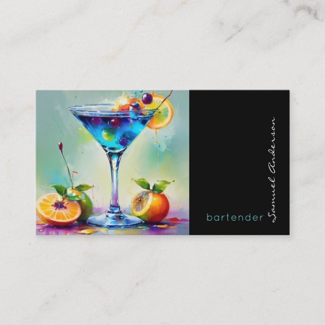 Tarjetas de presentación para bartender mixólogo (Anverso)