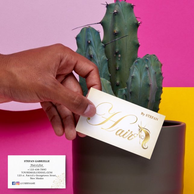 Tarjetas de presentación para estilistas de cabell (Hair Stylist Business Cards - Rose Gold Script")