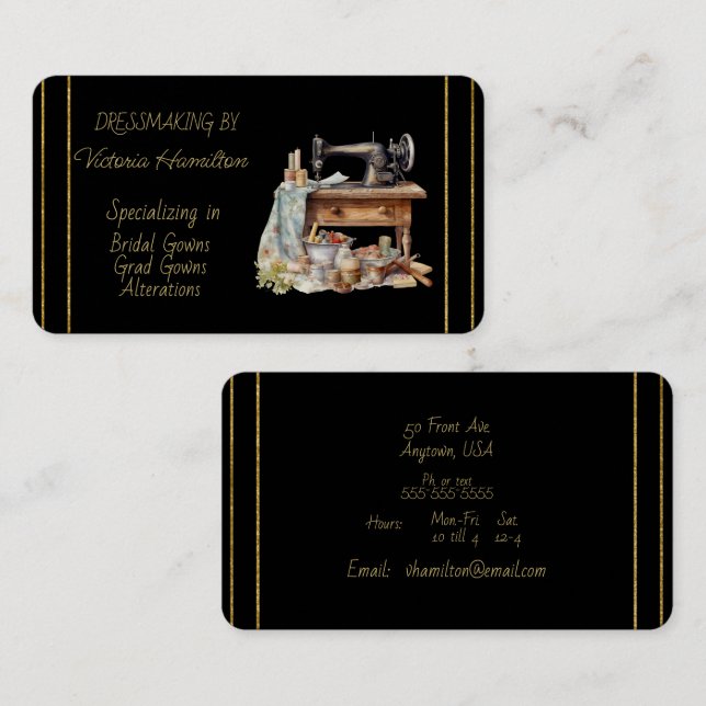 Tarjetas de presentación para modistas de vestidos (Anverso / Reverso)