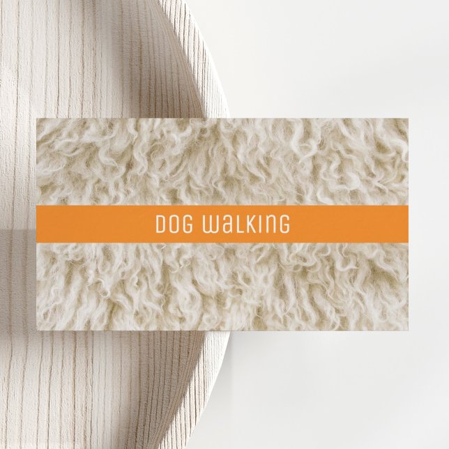 Tarjetas de presentación para negocios de peluquer (Modern Pet grooming Services Business Card with white dog fur photo, vibrant orange and cute font.)